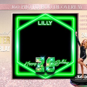 Green Photo Booth, Green Photo Template Birthday Party, Woman birthday photo Booth Overlay ,Black 360 Photo Template, birthday