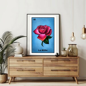 Enviado somente impresso | Cartões da Loteria La Rosa | Arte de parede desenhada à mão da Loteria | Bingo mexicano | Impressões da Loteria Arte do México |