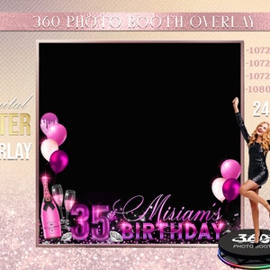Shades of pink Pink Photo Booth Hot  Pink Photo Template Birthday Party Woman birthday photo Booth Overlay Black 360 Photo Template birthday