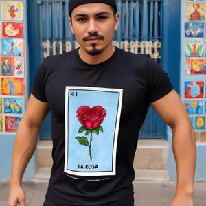 Verzending per post Alleen bedrukt | La rosa Mexican Loteria T-shirt uniseks |    T-shirt loteriakaarten | Loteria-T-shirt | Mexicaanse bingo|
