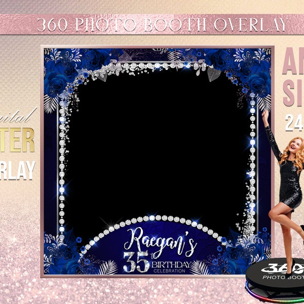 Any Size - Royal Blue Photo Booth Overlay, Blue 360 photo booth template, blue 360 overlay, Blue birthday touch pix template