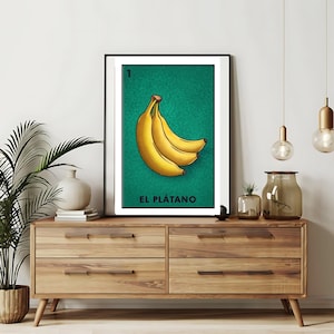 Enviado somente impresso | El Platano - Cartões de Banana Loteria | Arte de parede desenhada à mão da Loteria | Bingo mexicano | Impressões da Loteria Arte do México |