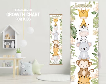 Safari Height Chart with Hanging Frame, Personalized Jungle Boy Girl Growth Chart,  Animal Bedroom Nursery Playroom, growth chart