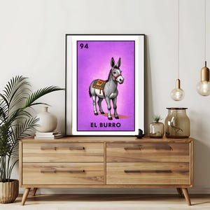 Enviado somente impresso | El burro - Dunkey Loteria cards | Loteria Hand drawn Wall Art | Bingo mexicano | Loteria Prints Mexico Art |