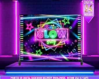 Let'S Glow Splatter Photo Background Glow Neon Party Backdrop 7x5ft Blacklight Disco Retro Dance Party Decoration Supplies Birthday Party Banner