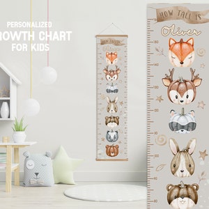 Dieren hoogtemeter met ophangframe, gepersonaliseerde dierenjongen meisje groeimeter, dieren slaapkamer kinderkamer speelkamer, groeimeter