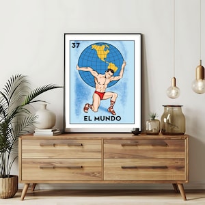 Verzending per post Alleen bedrukt |  El Mundo Loteria-kaarten | Loteria handgetekende muurkunst | Mexicaanse bingo| Loteria-afdrukken Mexicaanse kunst|