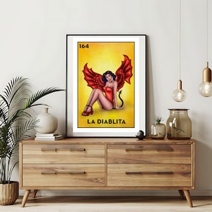 Imprimé uniquement |  Cartes Loteria La Diablita | Art mural dessiné à la main Loteria | Bingo mexicain| Impressions Loteria Art mexicain|