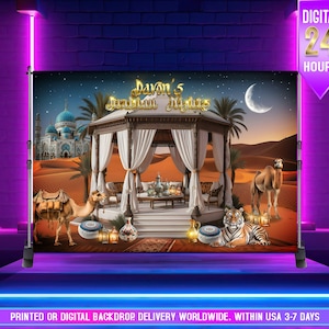 STAMPATO o Digitale Arabian Night Festa di Compleanno Sfondo / Sfondo Compleanno Marocchino / Sfondo Palazzo Arabo / Banner di Aladino / Oasi