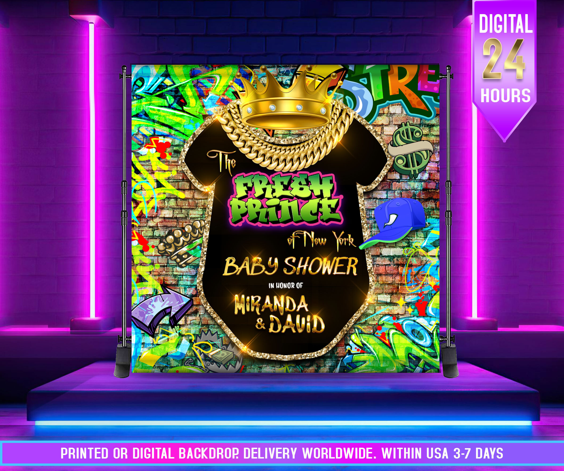 90s Fresh Prince Baby Shower Backdrop: Hip Hop Theme (digital or