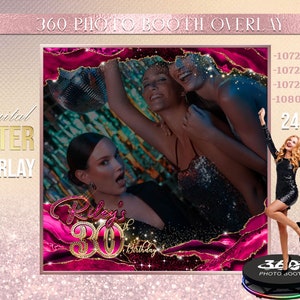 Pink Agate Photo Booth Photo Template Birthday Party Fuchsia photo Booth Overlay , 360 Photo Template, birthday erlay