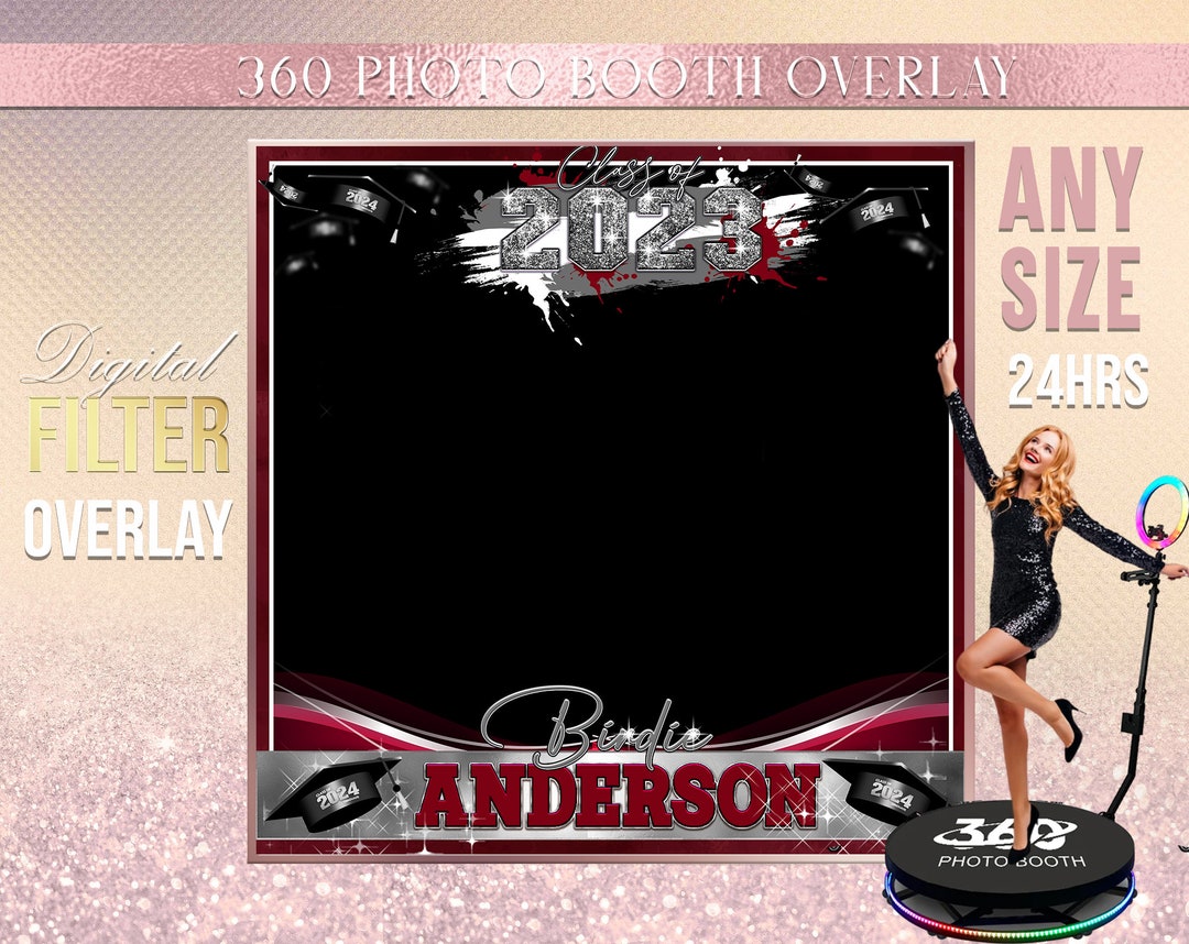 Black White Burgundy Graduation Photo Booth Photo Template Birthday ...