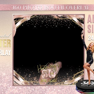 Rose Gold Photo Booth, Pink Photo Template Birthday Party, Woman birthday photo Booth Overlay ,Pink glam 360 Photo Template, birthday