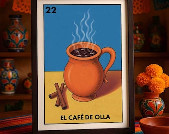 Mailed Printed only Loteria Mexican Poster El Cafe de Olla Wall Art Print Mexico Coffee Decor Kitchen Gift