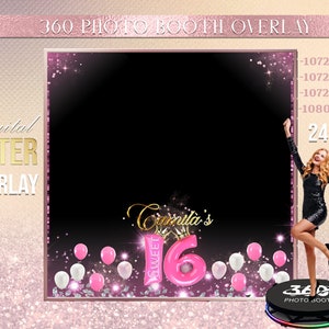 Sweet 16  Birthday Photo Booth Photo Template, Sweet 16  birthday overlay photo Booth Overlay , 360 Photo Template pink Overlay