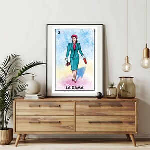 Enviado somente impresso | Cartões da Loteria La Dama | Arte de parede desenhada à mão da Loteria | Bingo mexicano | Impressões da Loteria Arte do México |