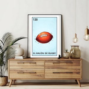 Enviado somente impresso | Rugby - Futebol americano Cartões de loteria | Arte de parede desenhada à mão da loteria | Bingo mexicano | Impressões de loteria Arte do México |