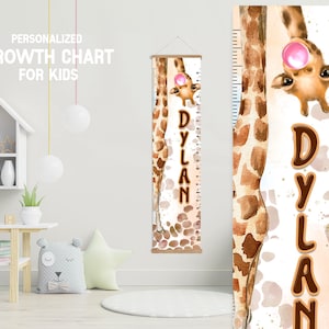 Giraffe Hoogtemeter met ophangframe, Gepersonaliseerde Safari Boy Girl Groeimeter, Giraffe Slaapkamer Kinderkamer Speelkamer, groeimeter