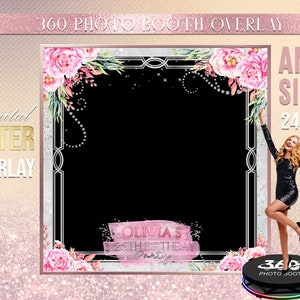 Pink  Birthday Photo Booth Photo Template, Pink  birthday overlay photo Booth Overlay , 360 Photo Template pink Overlay