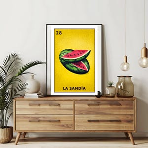 Verzending per post Alleen bedrukt | La Sandía Lotería-kaart - The Watermelon Loteria-kaarten | Loteria handgetekende muurkunst | Mexicaanse bingo| Loteria-afdrukken
