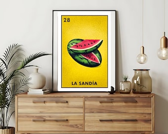 Mailed Printed only | La Sandía Lotería Card - The Watermelon  Loteria cards | Loteria Hand drawn Wall Art | Mexican Bingo| Loteria Prints