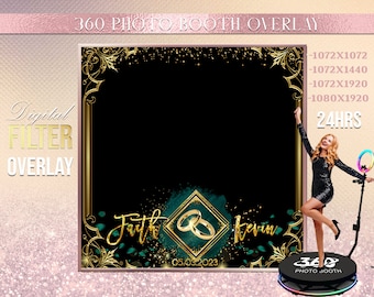 Emerald Wedding Photo Booth Photo Template, engagement overlay photo Booth Overlay , 360 Photo Template anniversary. save the date Overlay