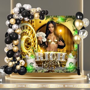 GEDRUCKTE oder DIGITALE grüne Geld Geburtstag Kulisse | Whisky-Geburtstag Kulisse | Des Mannes Geburtstagsparty Hintergrund | Dollar Geburtstagsbanner
