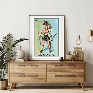 Enviado somente impresso | Cartões da Loteria El Apache | Arte de parede desenhada à mão da Loteria | Bingo mexicano | Impressões da Loteria Arte do México |