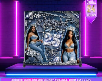Denim and Diamonds Printed Birthday Backdrop | Denim birthday theme Backdrop | Denim Diamonds Banner|