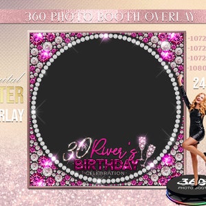 Shades of pink Pink Photo Booth Hot  Pink Photo Template Birthday Party Woman birthday photo Booth Overlay Black 360 Photo Template birthday