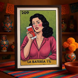 Póster de lotería La Batería 1%, impreso por correo, divertido arte de pared latino, impresión de cultura pop, decoración mexicana moderna, idea