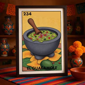 Wysłane pocztą Drukowane tylko El Guacamole Loteria Plakat Meksykańskie jedzenie Sztuka ścienna Zabawny wystrój kuchni Awokado Wydruk Prezent