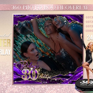 Purple Photo Booth Photo Template Birthday Party Fuchsia photo Booth Overlay , 360 Photo Template, birthday erlay