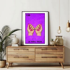 Enviado somente impresso | Cartões da Loteria La Nail Tech | Arte de parede desenhada à mão da Loteria | Bingo mexicano | Impressões da Loteria Arte do México |