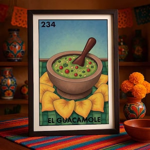 Wysłane pocztą Drukowane tylko El Guacamole Loteria Plakat Meksykańskie jedzenie Sztuka ścienna Zabawny wystrój kuchni Awokado Wydruk Prezent