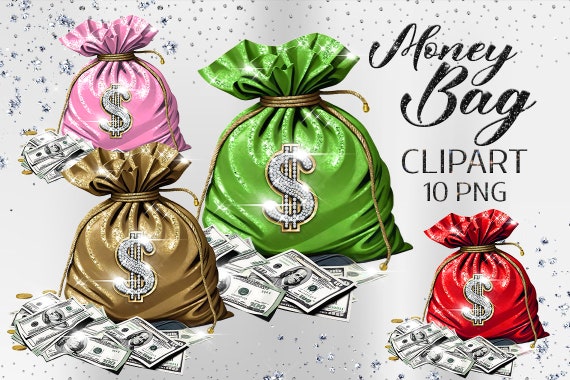100 Dollar Bill Clipart - Glossy Money Bag PNG, Digital Download for T-Shirt, Mug, Tumbler, Scrapbooking,Sublimation Design Clip Art