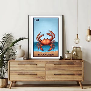 Imprimé uniquement | El cangrejo - Cartes Loteria pour crabe | Art mural dessiné à la main Loteria | Bingo mexicain| Impressions Loteria Art mexicain|