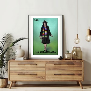 Solo impreso por correo / Tarjetas de lotería La Graduada / Arte de pared dibujado a mano de lotería / Bingo mexicano / Impresiones de lotería Arte de México /