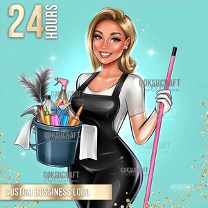 Custom Cleaning Logo – Cartoon Portrait Logo for Cleaning Service, Housekeeper, Office Cleaner, Maid or Cleaning Lady Branding