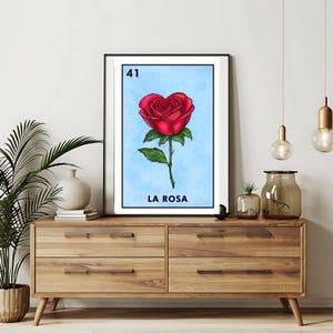 Enviado somente impresso | La Rosa - Cartões de Loteria Rose | Arte de parede desenhada à mão da Loteria | Bingo mexicano | Impressões de Loteria Arte do México |