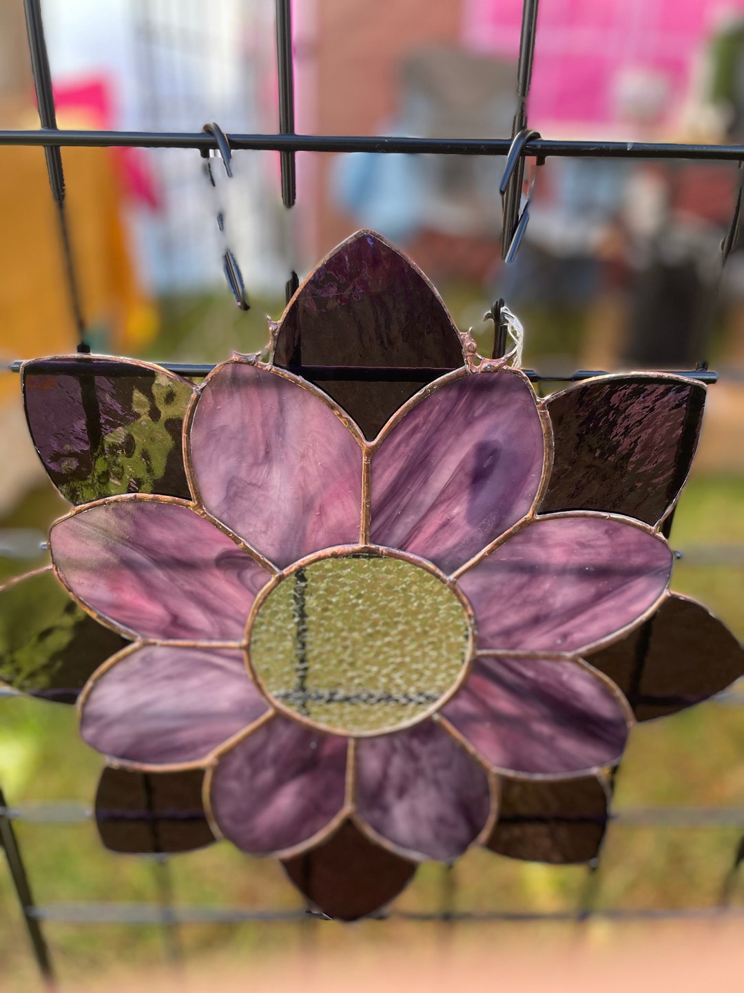 Stained Glass Purple Flower Suncatcher Etsy