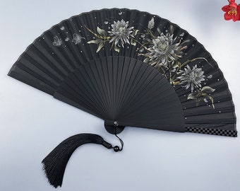 Black Bamboo Hand Fan, Chinese Style Hand Fan, Summer Hand Fan, Party Cosplay Hand Fan, Shooting Props, Shooting Props, Painting Wall Deco