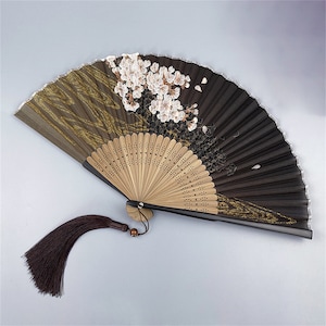 Japanese style Cherry blossoms Folding Fan, Japanese Mount Fuji Silk Hand Fan, Andheld Folding Fan, Fashion Accessories, Painting Wall Deco