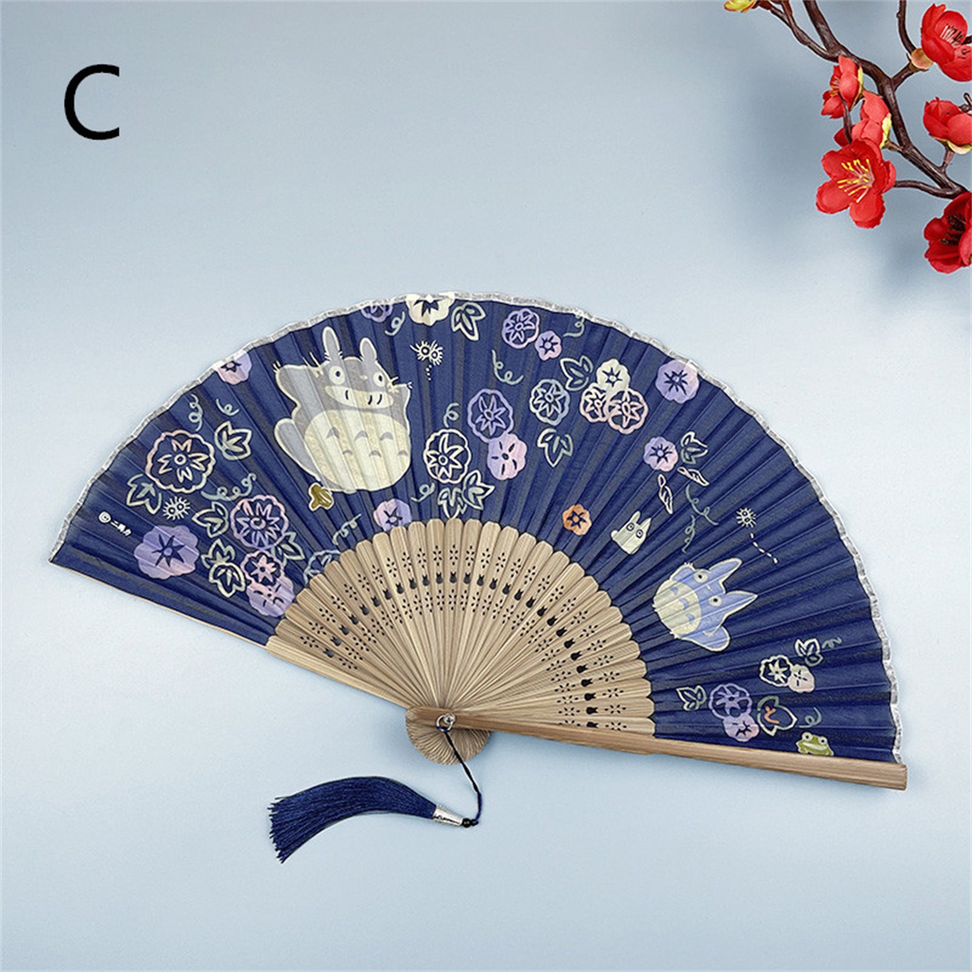 Vintage Japanese Silk Hand Fan - Cartoon Cat Painted Folding Fan, Craft Gift