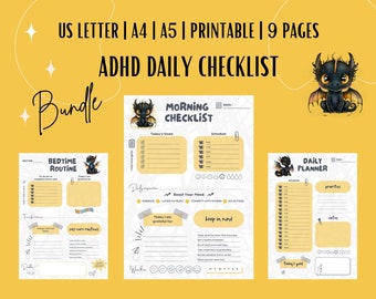 ADHS Daily Checklist Bundle | ADHS Planer | Druckbar und bearbeitbar für verbesserte Produktivität | Täglicher To-Do-Listen-Planer | Für Teens & Kinder