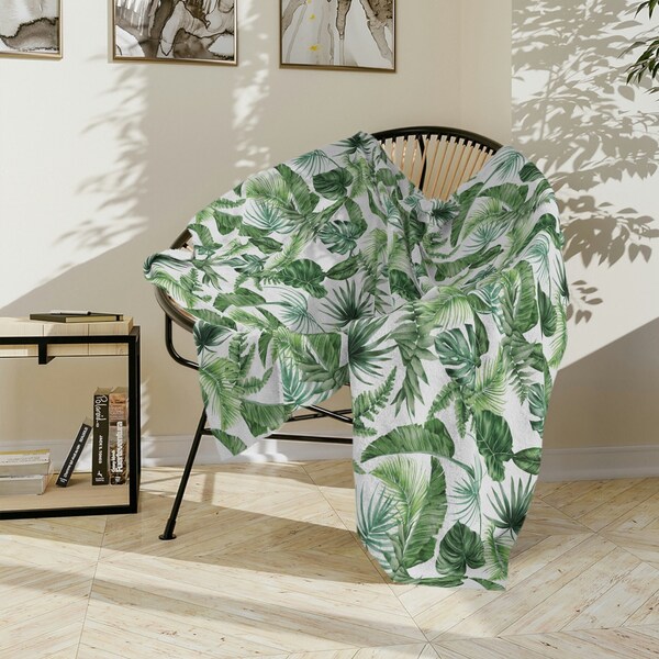 Tropical Leaves Blanket, Baby Palm Leaf Blanket, Plant Leaf Blanket, Botanical Throw Blanket, Vintage Tropical Decor