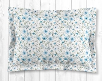 Blue Floral Wildflower Pillow Sham for Standard King Size Cottagecore Bedding, Botanical Pillow Cover for Blue Wildflower Bedroom Decor