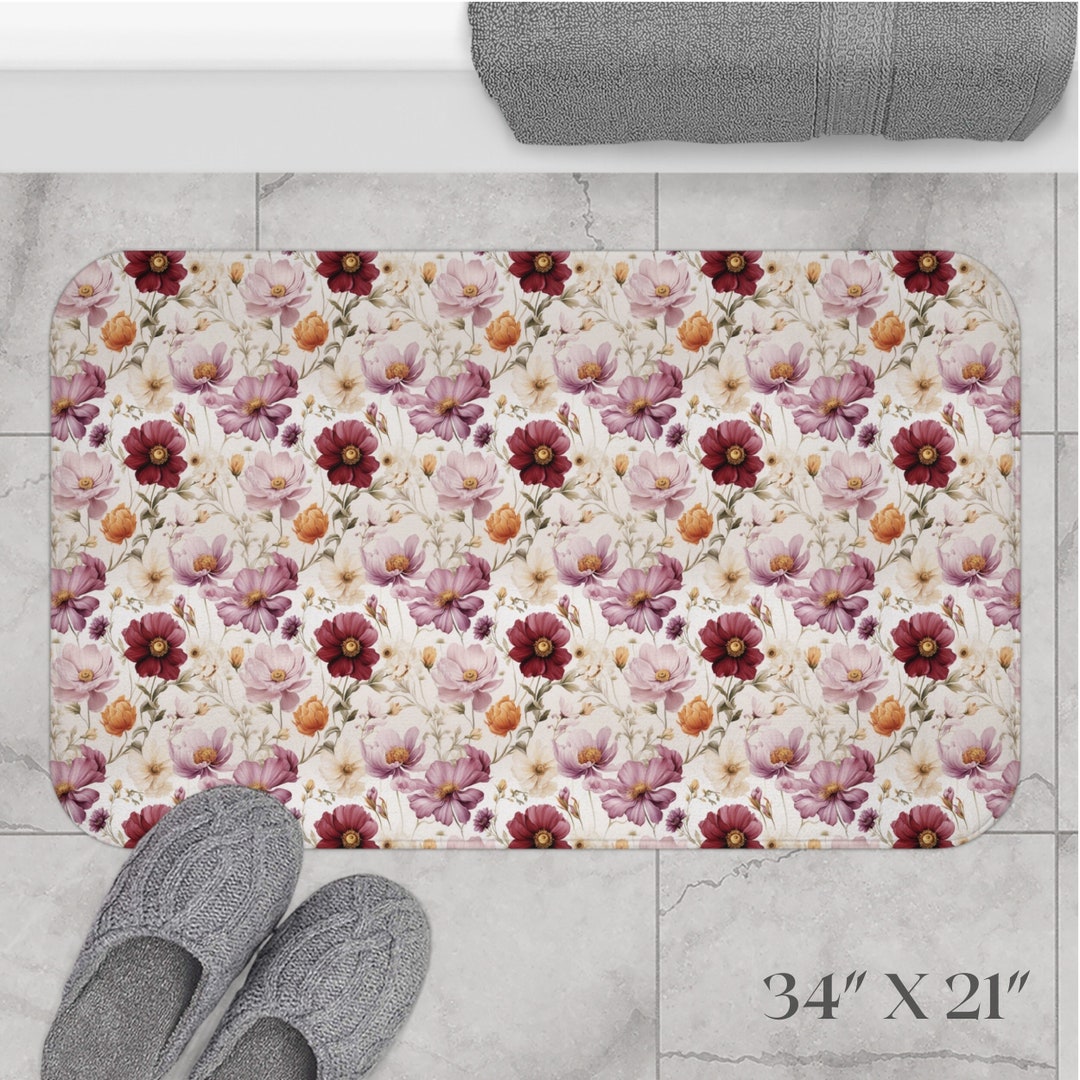 Floral Bath Mat for Bathroom Kitchen Bedroom Guest Tub Shower ...