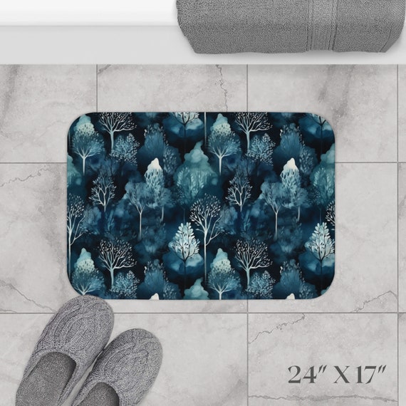 Dark Blue Forest Bath Mat for Nature Lover Bathroom Tree Bath Mat Forestcore Enchanted Forest Rug Winter Home Decor Cottagecore Bathroom Etsy Australia