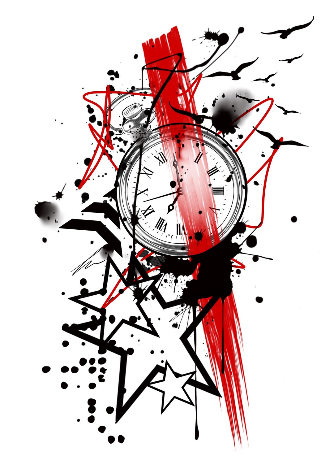 Trash Polka Clock With Birds and Stars Etsy